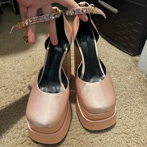 Pink Platform Heels with Chunky Block Heels